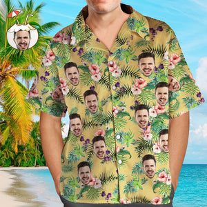 Custom Face Hawaiian Shirt Men's Photo Shirt All Over Print Shirt - Flowers