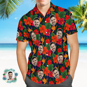 Custom Men's Shirt Face All Over Print Hawaiian Shirt Hibiscus Gifts - My Face Gifts