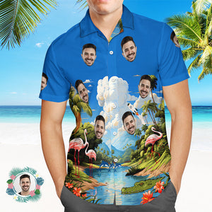Custom Men's Shirt Face All Over Print Hawaiian Shirt - Sky - My Face Gifts