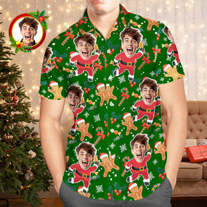 Custom Face Hawaiian Shirt Santa Gingerbread Man Men's Christmas Shirts - My Face Gifts