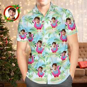 Custom Face Hawaiian Shirt Santa Claus With Flamingo Funny Aloha Men's Christmas Shirts - My Face Gifts