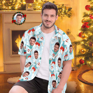 Custom Face All Over Print Men's Hawaiian Shirt Cheerful Dancing Santa Christmas Hawaiian Shirt - My Face Gifts