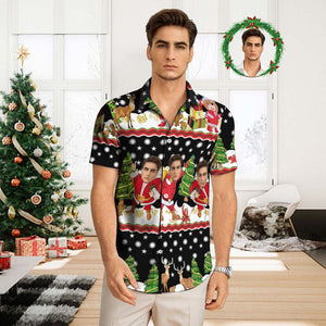 Custom Face Hawaiian Shirt Men's All Over Print Aloha Shirt christmas Gift - Santa Claus with Presents - My Face Gifts