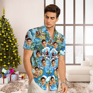 Custom Face Hawaiian Shirt Men's All Over Print Aloha Shirt christmas Gift - Santa's Vacation - My Face Gifts