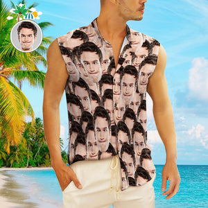 Custom Face Men's Sleeveless Hawaiian Shirts Personalized Sleeveless Shirts For Men Face Mash - My Face Gifts