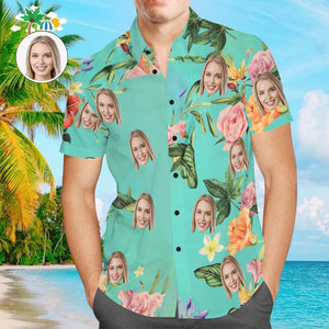 Custom Face Hawaiian Shirt Summer Personalized Shirt with Your Photo Flowers - faceboxerUK
