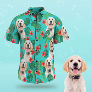 Custom Face Men Hawaiian Shirts Personalized Dog Face on a Hawaiian Shirt for Pet Lover - Green