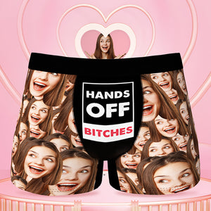 Custom Face Boxer Briefs Personalized Face Underwear Mash Face - Hands Off Bitches - My Face Gifts