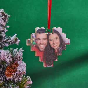 Christmas Ornament Personalized Building Block Puzzle Custom Heart Single Sided Photo Brick - My Face Gifts