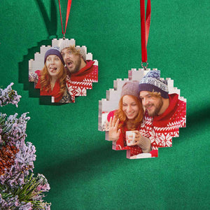 Christmas Ornament Custom Round Double Sided Photo Brick Personalized Building Block Puzzle - My Face Gifts