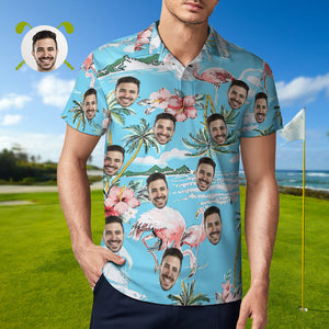 Men's Custom Face Polo Shirt Personalized Hawaiian Golf Shirts Flamingos