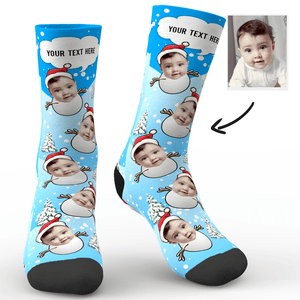 Custom Face On Socks Personalized Photo And Name Socks Christmas Gifts - Snowman