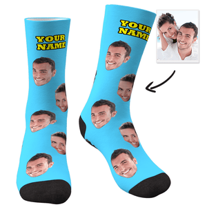 Custom Face On Socks Personalized Photo Socks Gifts For lover - Blue