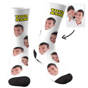 Custom Face On Socks Personalized Photo Socks Gifts For lover - White