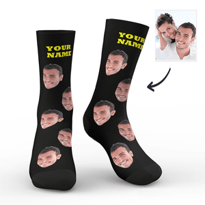 Custom Face On Socks Personalized Photo Socks Gifts For lover - Black