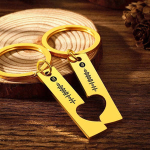 2 Personalized Spotify Code Gifts 14K Gold Keychain | Heart Cut Out | Friend Keychain | Couple Keychain
