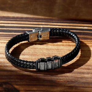 Men's Leather Bracelet Personalized Bracelet for Men Name Bracelet 1-6 Charms