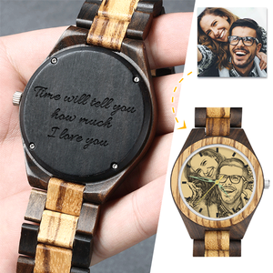 Custom Engraved Bamboo Photo Watch Wooden Strap For Men's Gift - 45mm