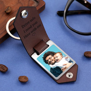 Custom Leather Photo Text Keychain For Dad