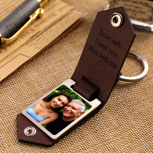 Custom Leather Photo Text Keychain Father's Day Gift