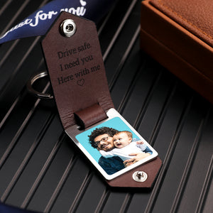 Father's Day Gift Custom Leather Photo Text Keychain
