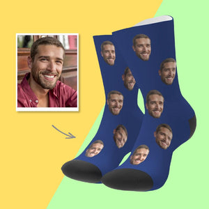 Custom Face On Socks Personalized Photo Socks Gifts For lover - Smoky Blue