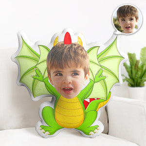 Custom Face Pillow Personalized Photo Pillow Green Dinosaur MiniMe Pillow Gifts for Kids - My Face Gifts