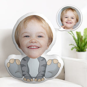 Custom Face Pillow Personalized Photo Pillow Striped Grey Dinosaur MiniMe Pillow Gifts for Kids - My Face Gifts