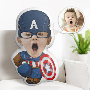 Custom Face Pillow Personalized Photo Pillow Q Version Captain America MiniMe Pillow Gifts for Kids - My Face Gifts