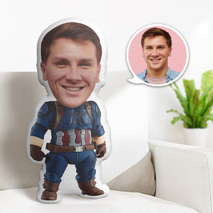 Custom Face Pillow Personalized Photo Pillow Standing Fat Captain America MiniMe Pillow Gifts for Kids - My Face Gifts