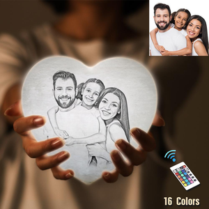 3D Printed Photo Heart Lamp Personalized Night Light For Family - Remote Control 16 Colors (12-15cm)
