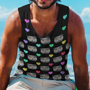 Custom Face Tank Top Photo Gym Tank Shirt Gifts For Men - Colorful Heart Cat