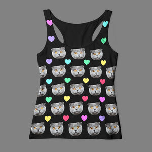 Custom Face Tank Top Photo Gym Tank Shirt Gifts For Women - Colorful Heart Cat