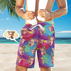 Men's Custom Face Beach Trunks All Over Print Photo Shorts Multicolor
