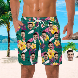 Men's Custom Face Beach Trunks All Over Print Photo Shorts Colored Feathers