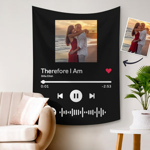 Custom Photo Tapestry Spotify Music Code Gifts Tapestry Black