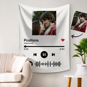 Custom Photo Tapestry Spotify Music Code Gifts Tapestry White