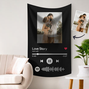 Custom Photo Tapestry Spotify Music Code Gifts Tapestry Black 76.2cm*127cm/30in*50in