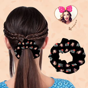 (3pcs)Custom Face On Hair Scrunchie Personalized Ponytail Holders Tiaras - MOM - Black