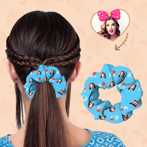 (3pcs)Custom Face On Hair Scrunchie Personalized Ponytail Holders Tiaras - MOM - Blue