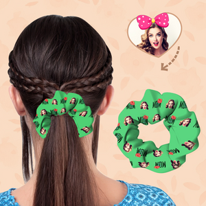(3pcs)Custom Face On Hair Scrunchie Personalized Ponytail Holders Tiaras - MOM - Light Green
