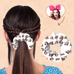 (3pcs)Custom Face On Hair Scrunchie Personalized Ponytail Holders Tiaras - MOM - White