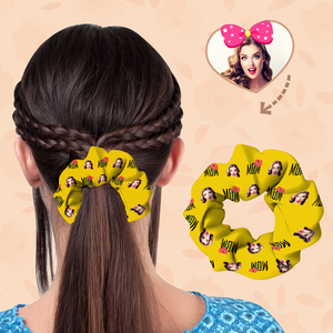 (3pcs)Custom Face On Hair Scrunchie Personalized Ponytail Holders Tiaras - MOM - Yellow