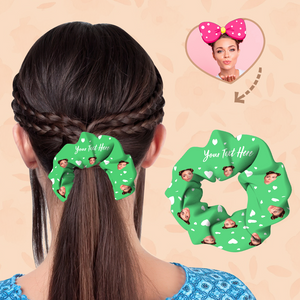 (3pcs)Custom Face On Hair Scrunchie Personalized Add Text Ponytail Holders Tiaras - Heart - Light Green