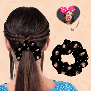 (3pcs)Custom Face On Hair Scrunchie Personalized Ponytail Holders Tiaras - Point - Black