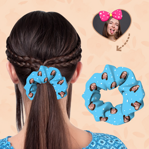 (3pcs)Custom Face On Hair Scrunchie Personalized Ponytail Holders Tiaras - Point - Blue