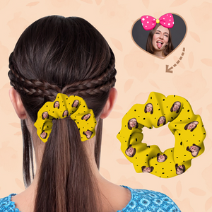(3pcs)Custom Face On Hair Scrunchie Personalized Ponytail Holders Tiaras - Point - Yellow