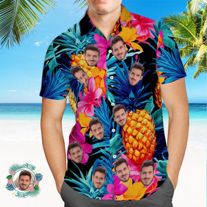 Custom Face Hawaiian Shirt All Over Print Funky Personalized Shirt - Print Leaves Flowers Pineapple