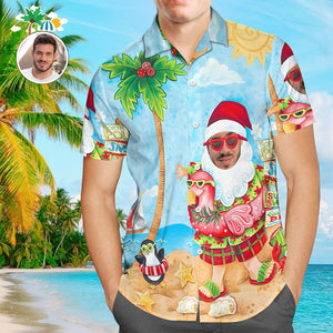 Custom Men's Face Hawaiian Halloween Christmas Shirts Personalised Funky Santa Party Shirt