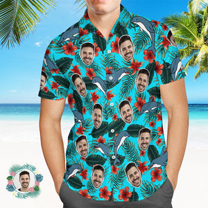 Custom Men's Shirt Face All Over Print Hawaiian Shirt Shark - My Face Gifts